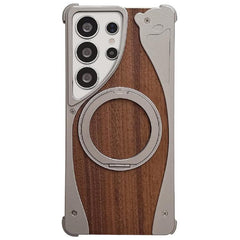 Walnut Metal Frameless 360 Degree Rotation Holder MagSafe Phone Case, For Samsung Galaxy S25 Ultra 5G, For Samsung Galaxy S24 Ultra 5G, For Samsung Galaxy S23 Ultra 5G