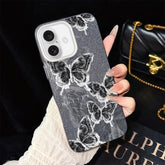 Sketch Butterflies Pattern IMD Glitter PC Hybrid TPU Phone Case, For iPhone 16, For iPhone 15 Pro Max, For iPhone 15 Pro, For iPhone 15 Plus