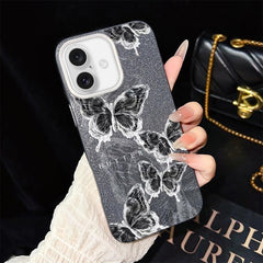 Sketch Butterflies Pattern IMD Glitter PC Hybrid TPU Phone Case, For iPhone 16, For iPhone 15 Pro Max, For iPhone 15 Pro, For iPhone 15 Plus
