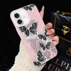 Sketch Butterflies Pattern IMD Glitter PC Hybrid TPU Phone Case, For iPhone 16, For iPhone 15 Pro Max, For iPhone 15 Pro, For iPhone 15 Plus