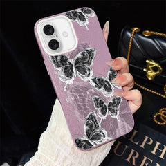 Sketch Butterflies Pattern IMD Glitter PC Hybrid TPU Phone Case, For iPhone 16, For iPhone 15 Pro Max, For iPhone 15 Pro, For iPhone 15 Plus