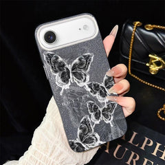 Sketch Butterflies Pattern IMD Glitter PC Hybrid TPU Phone Case, For iPhone Air, For iPhone 16 Pro Max, For iPhone 16 Pro, For iPhone 16 Plus