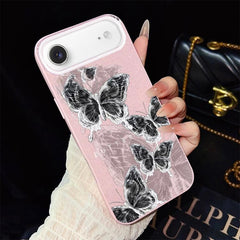 Sketch Butterflies Pattern IMD Glitter PC Hybrid TPU Phone Case, For iPhone Air, For iPhone 16 Pro Max, For iPhone 16 Pro, For iPhone 16 Plus
