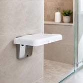 Wall Mounted Folding Solid Waiting Chairs Bathroom Stool Seat Toilet Chairs, Square (White)