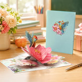 TeacherS Day 3D Paper-Cut Greeting Card, Hummingbird Flower, Green Hummingbird, Flowers and Butterflies