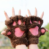 Winter Lovely Cartoon Cat Claw Lady Gloves Thick Warm Fluffy Paws Half Finger Gloves