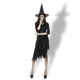 Black Irregular Long Skirt Exit Halloween Costume Cosplay Show Witchcraft Dress, M, Chest: 88cm, Waistline: 72cm, Skirt Length: 108cm, Long Skirt Exit Chest: 88cm