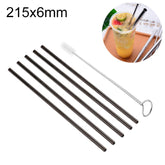 5pcs Reusable Stainless Steel Straight Drinking Straw + Cleaner Brush Set Kit, 215*6mm, 215*6mm (Straight)