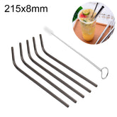 5pcs Reusable Stainless Steel Bent Drinking Straw + Cleaner Brush Set Kit, 215*8mm, 215*8mm (Bent)