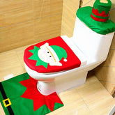 Fancy Christmas Decoration Happy Santa Elf Toilet Seat Cover Rug Bathroom Set, Elf