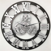 Retro Wooden Round Single-sided Gear Clock Rome Number Wall Clock, Diameter: 30cm, Rome Number 30cm