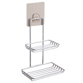 Creative Double Layer Stainless Steel Soap Stand Non-trace Magic Sticker Style Soap Dish Bathroom Shelf, Double Layer Bathroom Shelf