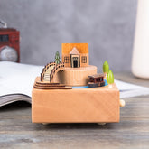 Home Decor Originality Wooden Musical Boxes, Jiangnan Ancient House Shape, Christmas Tree Shape, Christian Auditorium Shape, Ferris Wheel Shape, Baby Bed Shape, Train Shape, Round Ferris Wheel Shape, Carousel Shape, Telephone Booth Shape
