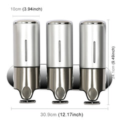 Triple Hotel Shower Manual Dispenser Wall Mounted Washing Liquid Shampoo Soap Bottle, Capacity: 1200ml, 1200ml/Silver, 1200ml/Transparent, 1200ml/White, 1200ml/Black, 1200ml/Gold, 1200ml/Red