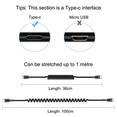HAWEEL 1m 5A USB-C / Type-C to USB-C / Type-C Retractable Coiled PD Fast Charging Cable, 1m 5A Type-C