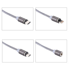 1.05m 8 Pin + Micro USB + USB-C / Type-C to USB Weave Data Sync Charging Cable with LED Indicator