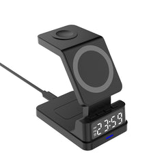 15W 4 in 1 Magnetic Clock Desktop Vertical Wireless Charger, 4 in 1