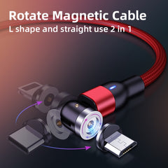 2m 2A Output 3 in 1 USB to 8 Pin + USB-C / Type-C + Micro USB Nylon Braided Rotate Magnetic Charging Cable, 2m 3 in 1, 2m 3 in 1