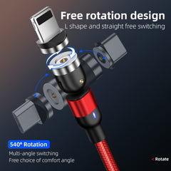 2m 2A Output 3 in 1 USB to 8 Pin + USB-C / Type-C + Micro USB Nylon Braided Rotate Magnetic Charging Cable, 2m 3 in 1, 2m 3 in 1