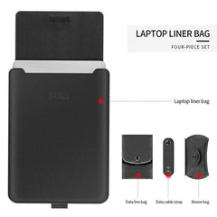 4 in 1 Universal Waterproof PU Leather Laptop Liner Bag with Handle & Stand & Pen Holder + 2 Winders + Mouse Bag + Charger Bag Set for 13 / 14 inch Laptops, 13 / 14 inch