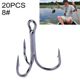 HENGJIA 20 PCS Classic Black High Carbon Steel Fishing Three-jaw Treble Hooks, 8# FH022