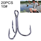 HENGJIA 20 PCS Classic Black High Carbon Steel Fishing Three-jaw Treble Hooks, 10# FH022