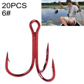 HENGJIA 20 PCS Classic Red High Carbon Steel Fishing Three-jaw Treble Hooks, 6# FH023