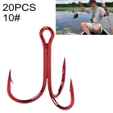 HENGJIA 20 PCS Classic Red High Carbon Steel Fishing Three-jaw Treble Hooks, 10# FH023