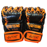 SUTENG Half Fingers Training Boxing Gloves for Adults, Half Fingers Orange, Half Fingers Green