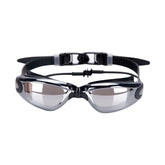 Electroplating Anti-fog Silicone Swimming Goggles with One-piece Ear Plugs for Adults, A-380 (Black)