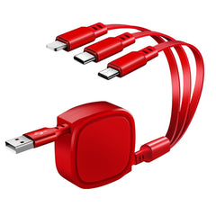 1.2m 3.5A Max 3 in 1 USB to USB-C / Type-C + 8Pin + Micro USB Retractable Charging Cable