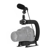 PULUZ U/C Shape Portable Handheld DV Bracket Stabilizer + Video Shotgun Microphone Kit with Cold Shoe Tripod Head for All SLR Cameras and Home DV Camera, Bracket Kits + Mic