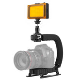 PULUZ U/C Shape Portable Handheld DV Bracket Stabilizer + LED Studio Light Kit with Cold Shoe Tripod Head for All SLR Cameras and Home DV Camera, Bracket Kits + LED