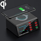 X9 9 in 1 QC 3.0 USB Interface + 6 USB Ports + PD 65W Ports + QI Wireless Fast Charging Multi-function Charger with LED Display, X9