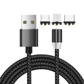 3 in 1 USB to 8 Pin + Type-C/USB-C + Micro USB Magnetic Metal Interface Nylon Braided Charging Cable, Length: 1m