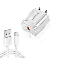 LZ-023 18W QC3.0 USB Portable Travel Charger + 3A USB toType-C Data Cable, US Plug, Type-C Data Cable, US Plug