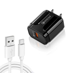 LZ-023 18W QC3.0 USB Portable Travel Charger + 3A USB toType-C Data Cable, US Plug, Type-C Data Cable, US Plug