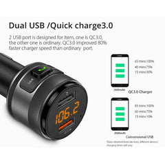 C57 QC3.0 Wireless FM Transmitter Fast Car Charger Bluetooth 5.0 Hands-free Car Modulator USB Flash Memory MP3 Player, C57