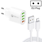 QC-04 QC3.0 + 3 x USB2.0 Multi-ports Charger with 3A USB to 8 Pin Data Cable, EU Plug, EU Plug + 8 Pin Cable