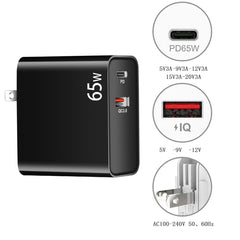 PD-65W USB-C / Type-C + QC3. 0 USB Laptop Charging Adapter + 2m USB-C / Type-C to USB-C / Type-C Data Cable Set, AU Plug / US Plug, USB-C / Type-C Cable, AU Plug / US Plug