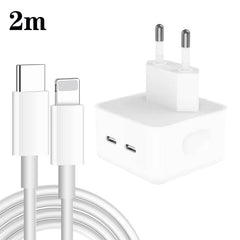 PD 35W Dual USB-C / Type-C Ports Charger with Type-C to 8 Pin Data Cable, EU Plug, EU Plug + 1.5m 8 Pin Cable, EU Plug + 2m 8 Pin Cable