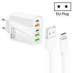 65W Dual PD Type-C + 3 x USB Multi Port Charger with 3A USB to Type-C Data Cable, EU Plug, EU Plug + USB to Type-C Cable