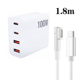 GaN 100W Dual USB+Dual USB-C/Type-C Multi Port Charger with 1.8m Type-C to MagSafe 1 / L Header Data Cable, US Plug, US / EU Plug, US / UK Plug, US / AU Plug, US / EU / UK Plug, US / EU / UK / AU Plug