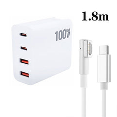 GaN 100W Dual USB+Dual USB-C/Type-C Multi Port Charger with 1.8m Type-C to MagSafe 1 / L Header Data Cable, US Plug, US / EU Plug, US / UK Plug, US / AU Plug, US / EU / UK Plug, US / EU / UK / AU Plug