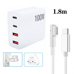 GaN 100W Dual USB+Dual USB-C/Type-C Multi Port Charger with 1.8m Type-C to MagSafe 1 / L Header Data Cable, US Plug, US / EU Plug, US / UK Plug, US / AU Plug, US / EU / UK Plug, US / EU / UK / AU Plug