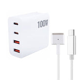 GaN 100W Dual USB-C/Type-C + Dual USB Multi Port Charger with 1.8m Type-C to MagSafe 2 / T Header Data Cable, US Plug, US / EU Plug, US / UK Plug, US / AU Plug, US / EU / UK Plug, US / EU / UK / AU Plug