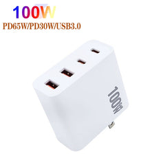 GaN 100W Dual USB-C/Type-C + Dual USB Multi Port Charger with 1.8m Type-C to MagSafe 2 / T Header Data Cable, US Plug, US / EU Plug, US / UK Plug, US / AU Plug, US / EU / UK Plug, US / EU / UK / AU Plug