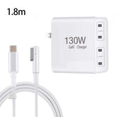 GaN 130W 4-Port USB-C PD65W / PD30W Multi Port Type-C Charger with 1.8m Type-C to MagSafe 1 / L Header Data Cable, US Plug, US / EU Plug, US / UK Plug, US / AU Plug, US / EU / UK Plug, US / EU / UK / AU Plug