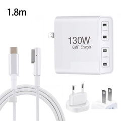 GaN 130W 4-Port USB-C PD65W / PD30W Multi Port Type-C Charger with 1.8m Type-C to MagSafe 1 / L Header Data Cable, US Plug, US / EU Plug, US / UK Plug, US / AU Plug, US / EU / UK Plug, US / EU / UK / AU Plug