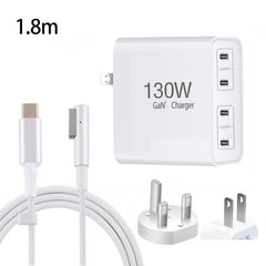 GaN 130W 4-Port USB-C PD65W / PD30W Multi Port Type-C Charger with 1.8m Type-C to MagSafe 1 / L Header Data Cable, US Plug, US / EU Plug, US / UK Plug, US / AU Plug, US / EU / UK Plug, US / EU / UK / AU Plug
